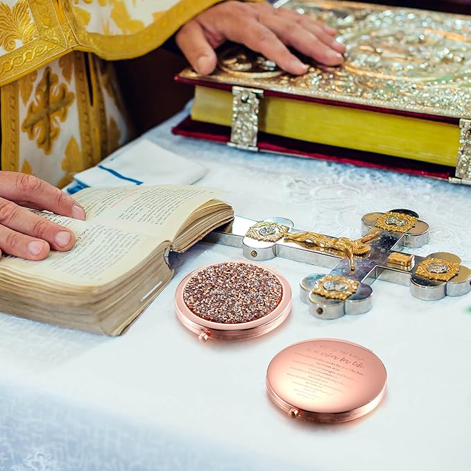 Geetery 10 Set Bulk Mothers Day Church Gifts Christian Compact Mirrors Bulk Sisters in Christ Pocket Mirrors Religious Faith Gifts for Women Mom Friend Bestie Niece Purses (Rose Gold)