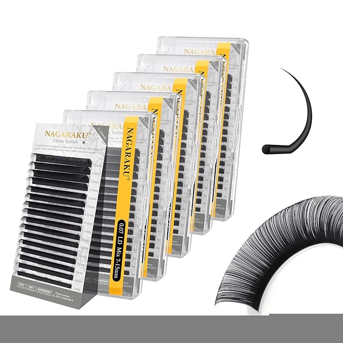 NAGARAKU 5 Trays Eyelash Extensions Individual Lashes Extensions Classic Lash Matte Black 16 Rows Soft Natural Matte Black Professional Beauty Salon Lashes Supplies -0.07LD MIX7-15