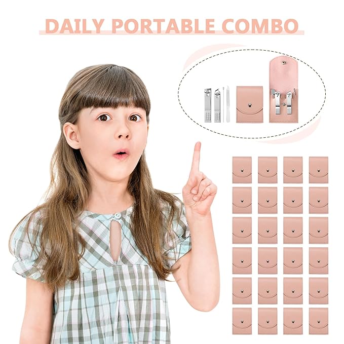 Lasnten 24 Set Manicure Set Bulk Nail Clippers Grooming Nail Kit Stainless Steel Professional Pedicure Kit Pedicure Tools with Travel Case Gifts for Men Women Personal(4 in 1,Pink)