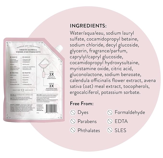 J.R. Watkins Rosewater Liquid Hand Soap Refill Pouch 1 L