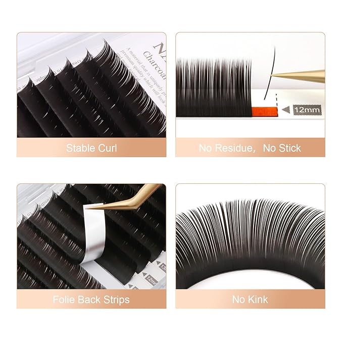 NAGARAKU Double Tips Flat Ellipse Eyelash Extensions Supplies 0.25 D curl 8-15mm Mix Natural Charcoal Color Faux Mink Super Soft Split Tips Lash Individual Lashes