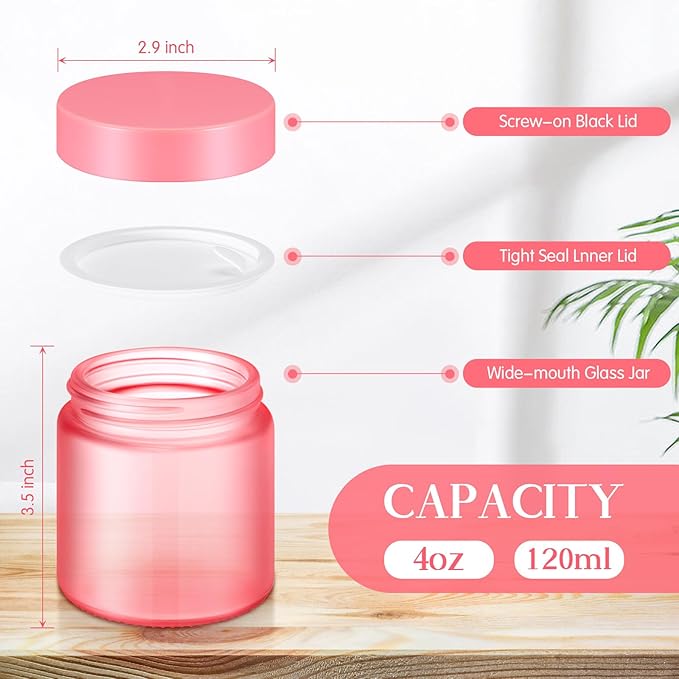 Norme 48 Pcs 4 oz Glass Jars with Lids Leakproof Round Airtight Empty Cosmetic Jars with Inner Liners Lid for Storing Lotions Powder Ointments Candle Making (Pink)