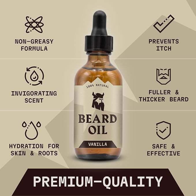 Striking Viking Beard Oil for Men - 2 Fl Oz, 3 Pack, Vanilla Scent - Naturally Derived Conditioner with Almond, Tea Tree, Argan & Jojoba Oil for Beard Growth, Softening & Moisturizing