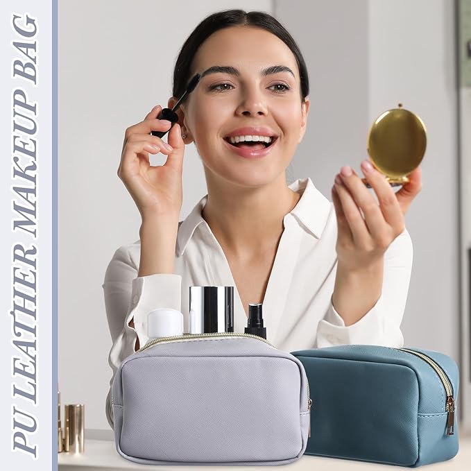 Sweetude 10 Pcs Preppy Makeup Bag Bulk Cosmetic Bag Bridesmaid Gift Wedding Day Bachelorette Party Favor Toiletry Pouch DIY PU Leather Skincare Pouch for Women(Morandi Color)