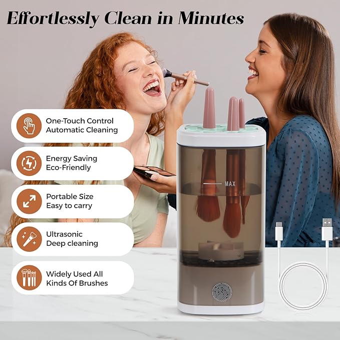 Electric Makeup Brush Cleaner – Fast & Deep Cleaning for All Brush Sizes, Compact & Travel-Friendly Design