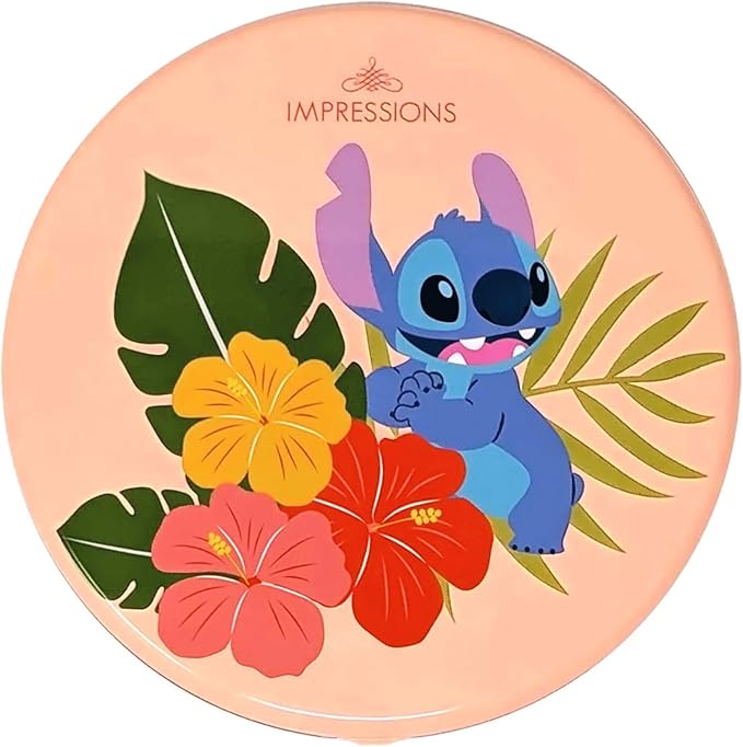 Impressions Vanity Disney Stitch Compact Mirror with Light, Double Sided Cute Travel Makeup Mirror with Magnification, Daylight LED Lighting, Adjustable Brightness, and Touch Control (Coral)