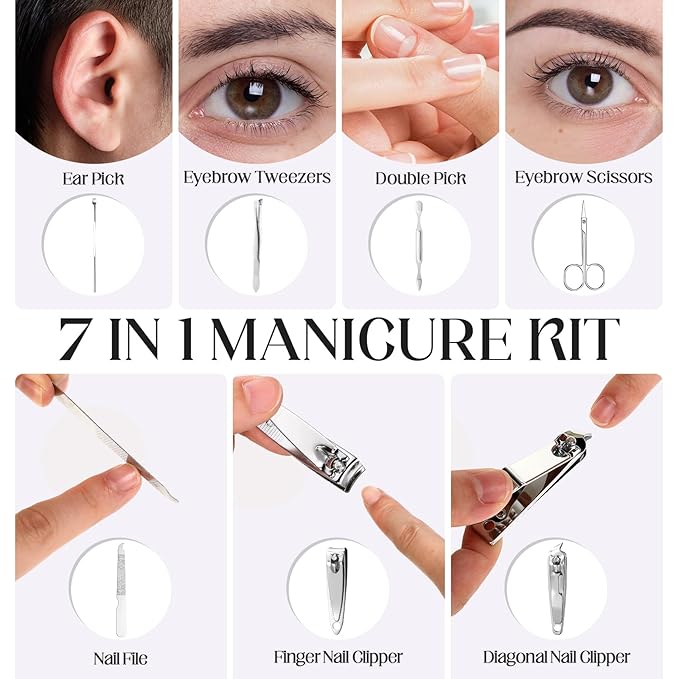 30 Set Manicure Kit Bulk Nail Clippers Kit 7 in 1 Mini Nail Clippers Stainless Steel Professional Nail Care Pedicure Kit with Travel Bag Grooming Kit for Valentine Women Men Home(Retro Color,Stylish)