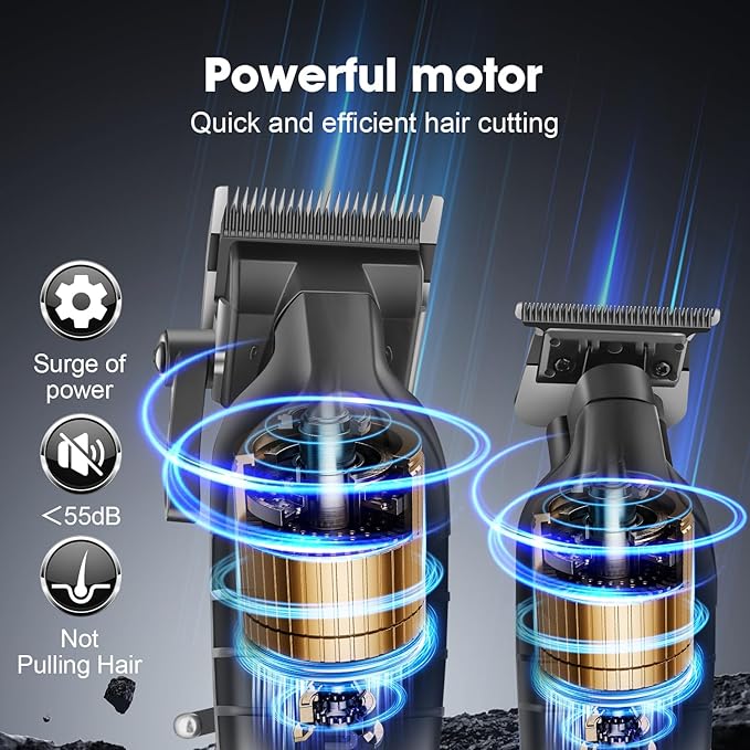 Kemei Hair Clipper and Trimmer Set Professional Cordless Hair Clipper for Men Electric Beard Trimmers Barber Hair Cuttings Kit, T Blade Trimmers for Men with LCD Display, KM-2290，KM-2293