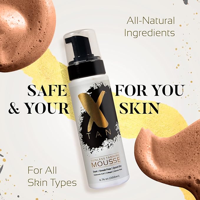 Sunless Tanning Mousse, Quick-Dry Self Tanner Foam for Natural Hydration and Nourishment, Moisturizing and Long-Lasting Sunless Tanner for All Skin Types, Paraben-Free, 6.76 oz - X-Tan Sunless