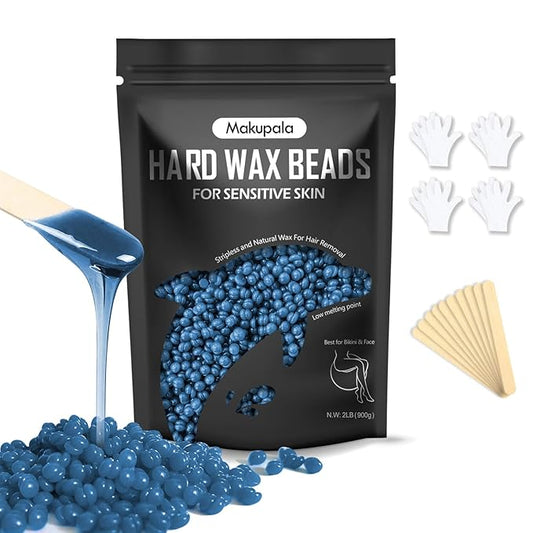 Hard Wax Beads for Sensitive Skin, 2lb Unscented Waxing Beads at Home for Brazilian Waxing Women Men, Professional Wax Beans Hair Removal for Body, Bikini, Legs, Facial, Easy Use, Blue