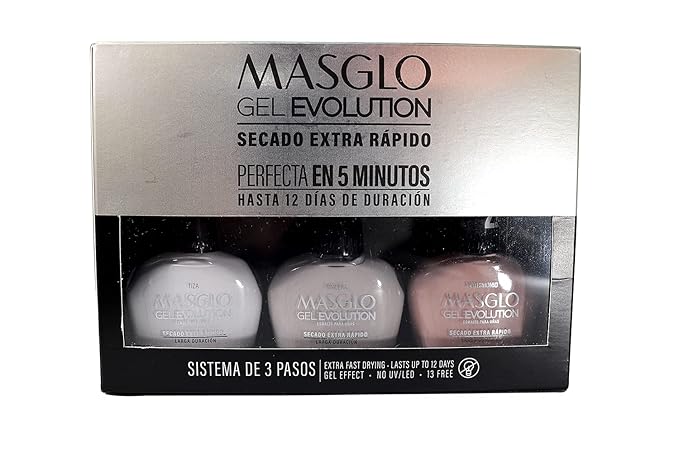MASGLO Gel Evolution – Set of 3 Nail Polishes No UV/LED Lamp Needed, Fast-Drying, 12-Day Wear, 14-Free Formula, High-Gloss Finish, vegan (0.5 oz Each) h