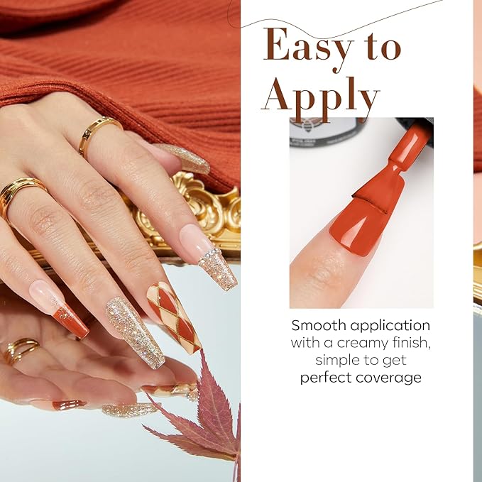 modelones Gel Nail Polish Set, 6 PCS Neutral Nude Brown Gel Polish Gold Glitter Nail Gel Polish Soak OFF LED Nail Art Gel Kit Manicure Salon DIY Nails Gift