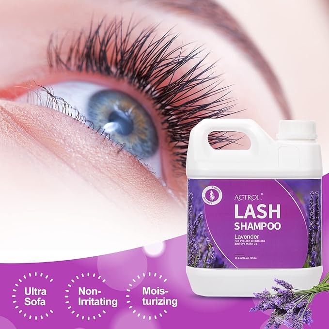 Eyelash Extension Cleanser Lavender 2L Natural Lash Extension Shampoo Professional Eyelid Foaming Cleanser Paraben & Sulfate Free Non-lrritating with Salon and Home Care