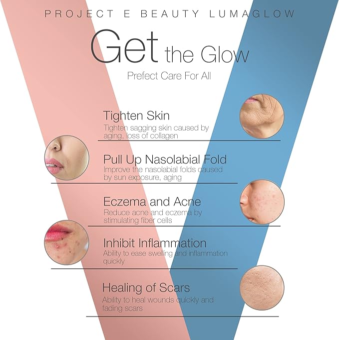 Project E Beauty LumaGlow Red & Blue LED Light Therapy Anti-Aging & Anti-Acne | Fine Lines & Wrinkles Scars | FDA-Cleared Handheld Device for Spa & Home Use