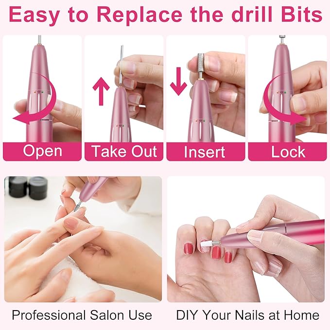 Electric Nail Drill, Urbuti 35000RPM Professional Nail Drill Machine, Portable Rechargeable File Machine Set for Acrylic Gel Nails, Manicure Pedicure Tools for Home and Salon Use(Colorful)
