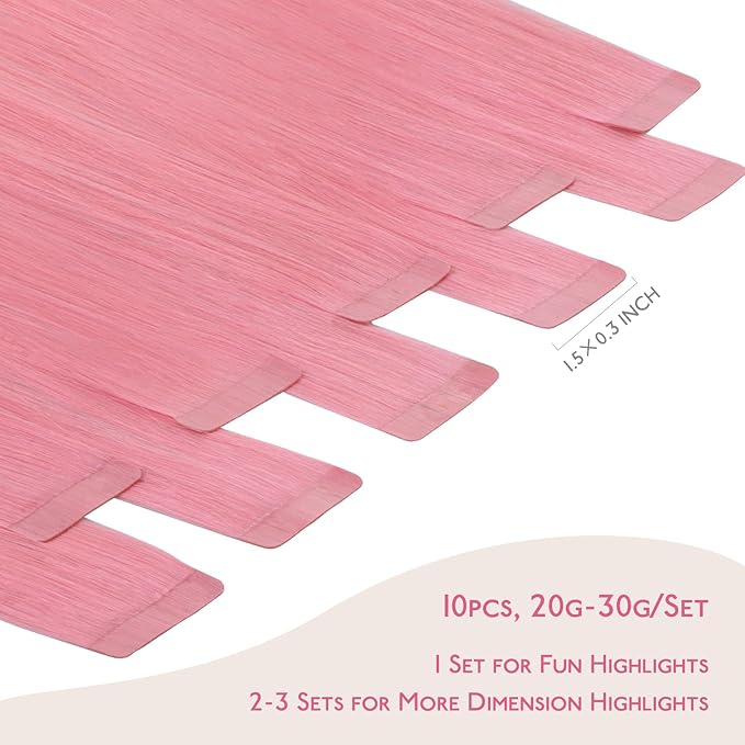 WENNALIFE Tape in Hair Extensions Human Hair Peach Pink Tape in Extensions, 10pcs 30g 24 inch Remy Invisible Tape Ins Straight Colored Soft Real Human Hair Tape in Extensions Refill Set Extensions