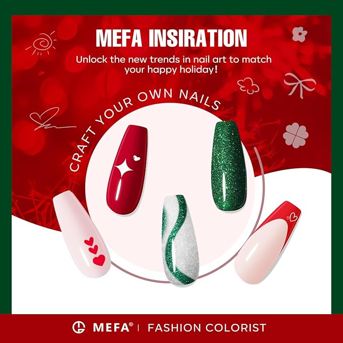 MEFA Gel Nail Polish Set, 6 Colors Burgundy Red Dark Green Glitter Gel Polish Silver Gold Sparkle Nail Polish Manicure Soak Off Salon Gifts for Women Girl