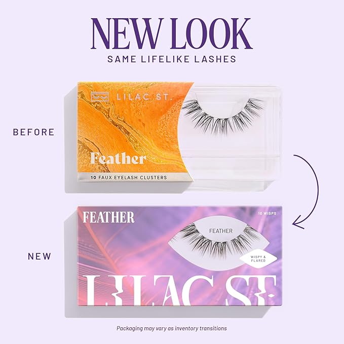 Lilac St - Feather Lashes - Natural Cat-Eye Look - Fluffy Volume, Fluttery Lightweight Ends - Reusable - Vegan & Cruelty Free - 16 mm