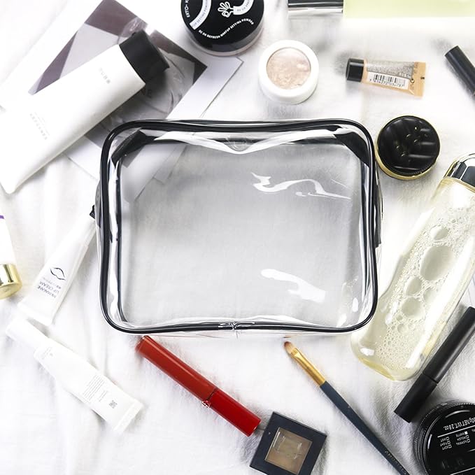 20 Packs Clear Cosmetics Bags for Women Men Waterproof Toiletry Bags PVC Makeup Bags Organizer Case with Zipper for Travel Bathroom (Black)