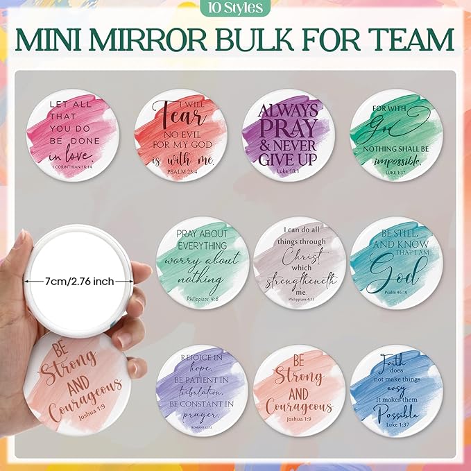 Reginary 20 Sets Christian Gifts for Women Include 20 Religious Canvas Makeup Bags with 20 Bible Verse Compact Mirrors Mother's Day Inspirational Birthday Gift for Mom (Watercolor,Classic Style)