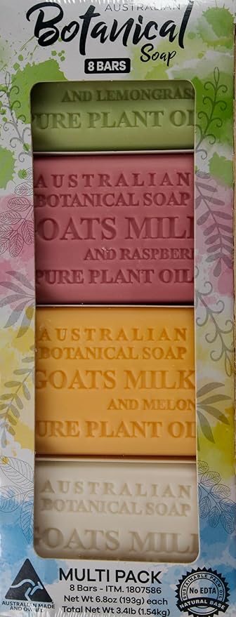 Australian Botanical Soap Multipack, Goat's Milk Oat's Milk, Lemongrass Raspberry Melon, 8 Bars