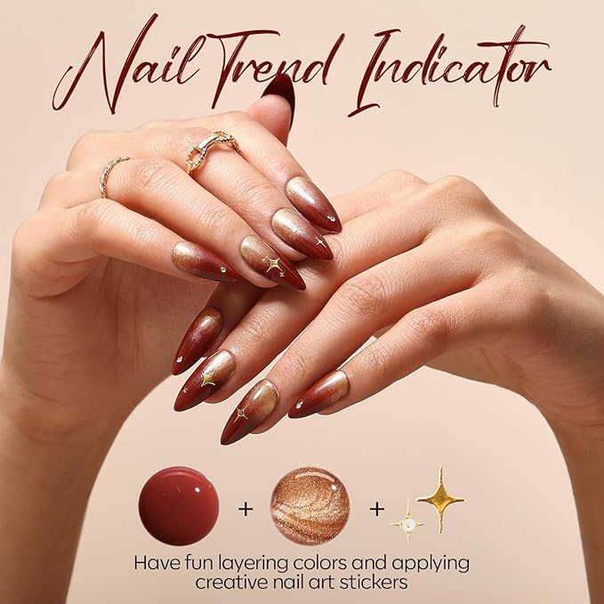 Modelones Gel Nail Polish Kit with U V Light, Milky White Nude Glitter Pink Red Gold Metallic Manicure Set with Base Top Coat Star Stickers 4 Colors Gel Mini Salon Nail Art Starter Gift for Women Girl