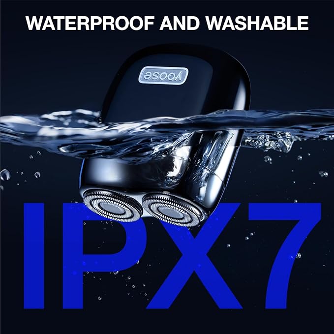 yoose Mini Electric Shaver, Alloy Portable Travel Shavers, Cordless Shaving, USB-C Rechargeable Electric Razor for Men, Dry Shave, IPX7 Waterproof, Detachable Head, Easy Cleaning, Black