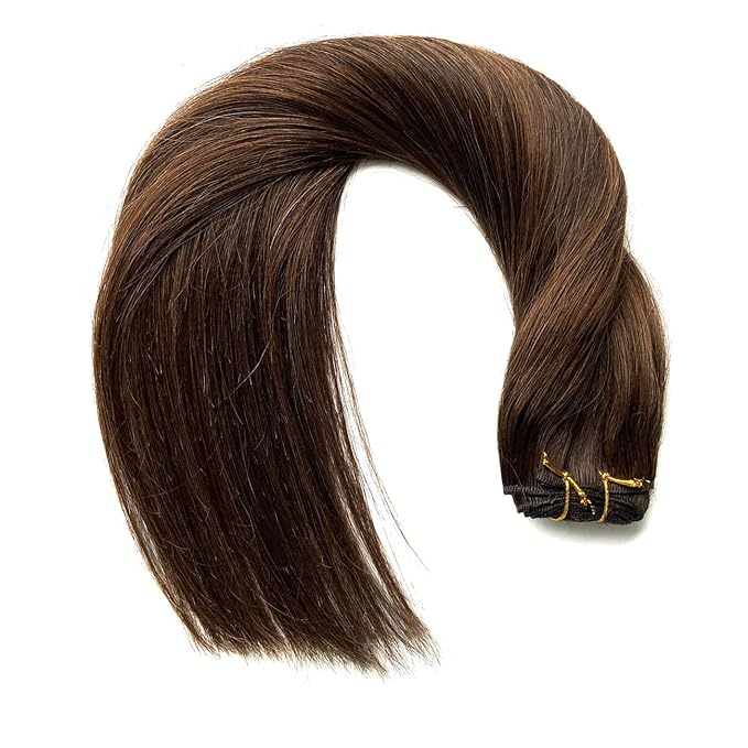 Ubetta Sew in Weft Real Human Hair Extensions for Women,Straight Remy in,Ombre Dark Brown to Light Highlights Weaves Bundle 100G, 20 Inch