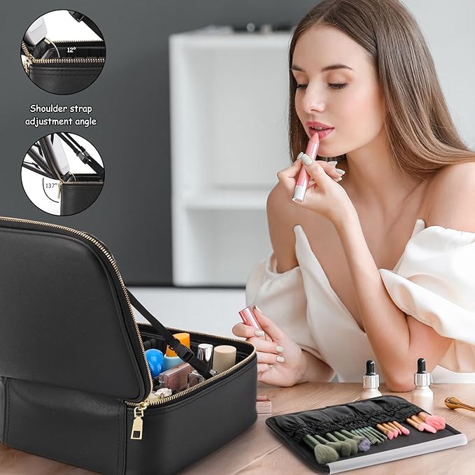 Makeup Bag with Mirror is with Waterproof Design Makeup Bag With Led Mirror, Best Gift is Makeup Case With Lighted Mirror.Makeup Bag With Mirror 3 Color Scene (black)