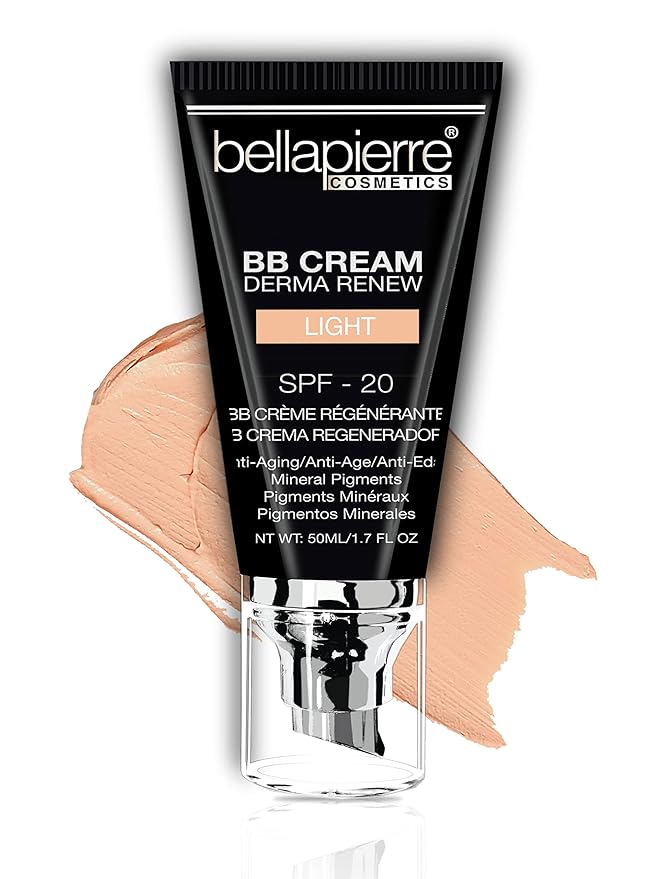 bellapierre BB Cream with SPF 20 - Tinted Sunscreen, Concealer, Matte Foundation, & Moisturizing Face Cream | Lightweight Formula + Pump Top Applicator | Non-Toxic & Paraben Free | 1.7 Oz - Light