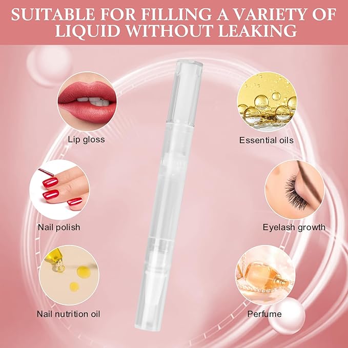 100 PCS Empty Cuticle Oil Pen Apply Transparent Twist Pens 3ml, Empty Nail Oil Pen with Calligraphy Tip Brush for Precise Application, Lip Gloss Container