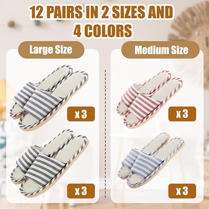 Suhine 12 Pairs House Slipper for Guests Open Toe Spa Slippers Non Slip Indoor Comfortable Breathable Home for Travel Guests Hotel Home Bedroom Unisex