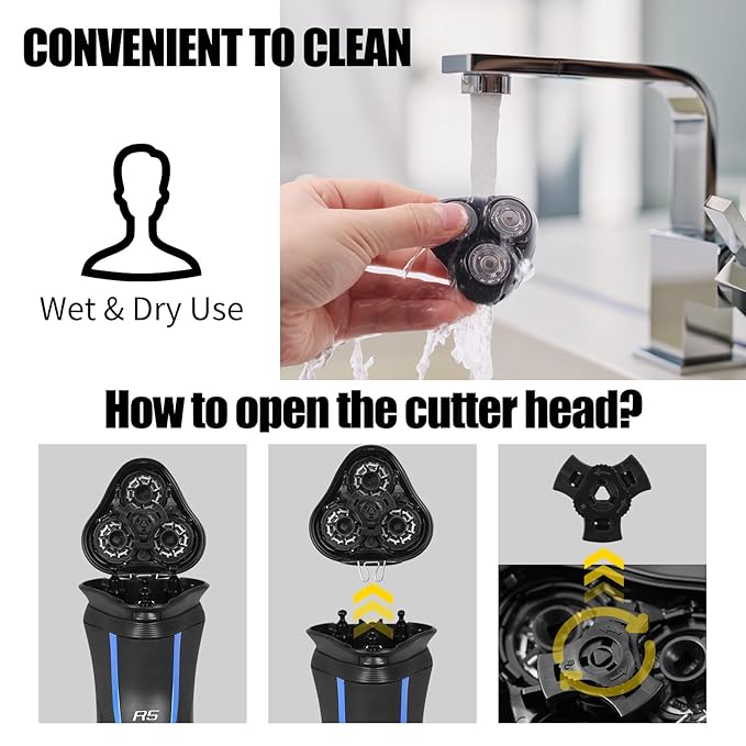 Universal Rotary Replacement Shaver Head,Compatible with Remington Shaver Series,for R3,R4,R5,R6,R7,R8,SP-3141 and SP-5161 Foils/Blades (Black(1 Count))