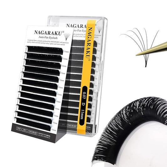 NAGARAKU Easy Fan Eyelash Extensions Volume Lash 0.07 D curl 11mm Rapid Blooming Faux Mink Cluster For Beginners Soft Professional Lash Supplies