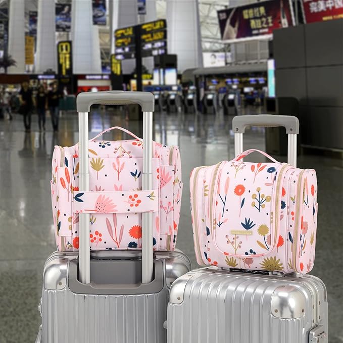 Lychii Hanging Toiletry Bag for Women, Large Water-Resistant Cosmetic Makeup Bag Travel Organizer - Floral