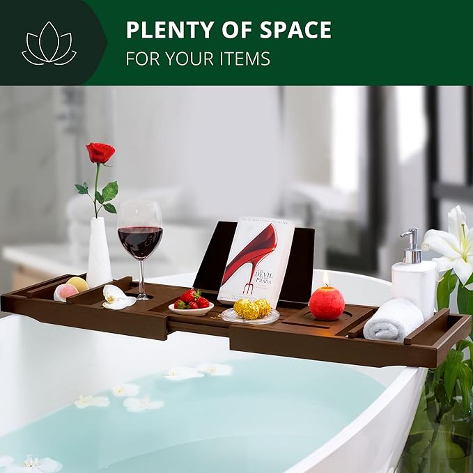 ROYAL CRAFT WOOD Non-Foldable Bathtub Tray - Wood Bath Tray for Tub, Bamboo Bathtub Shelf, Expandable Bath Table Tray, Luxury Bathtub & Bathroom Accessories for New Home & Unique Gift for Women