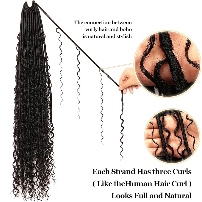 8 Packs Goddess Faux Locs Crochet Hair-30 Inch Boho Soft Locs Crochet Hair for Black Women (#1B, 30 Inch(Pack of 8))