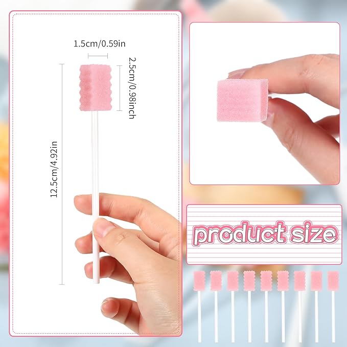 500 Pcs Disposable Oral Swabs for ElderlyToothbrush OralToothettes Oral Swabs Bulk Dental Swab Sticks 4.92" Sponge Individually Wrapped Care for Mouth(Pink)