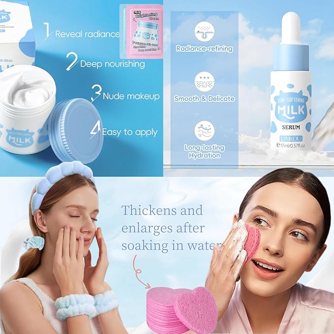 Milk Skincare Sets for Teen Girls - Face Care Kit with Sunscreen, Serum, Toner, Eye Cream - Moisturizing & Firming - Unisex - Skin Care Set