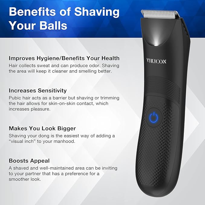 VIKICON Manscape Trimmer for Men - No Nicks Electric Razor-Shaver for Balls/Pubic/Groin/Legs/Chest Hair Removal w/Light & Ceramic Blade, IPX7 Waterproof Body Groomer USB-C Charging, Gifts for Him Dad