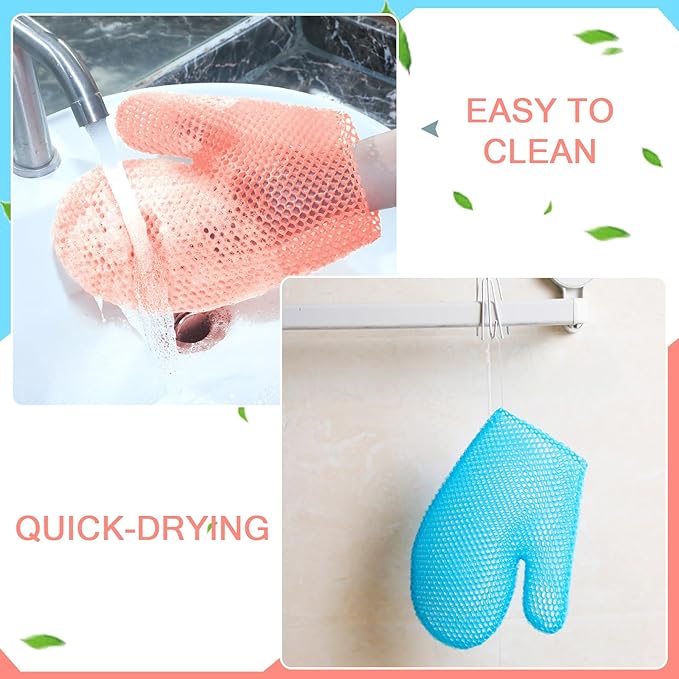 Karenhi 2 Pcs Honeycomb Exfoliating Glove Bath Mitt Body Spa Scrubber, Honeycomb Exfoliator Glove for Body Shower, Scrubber Sponge Shower Loofah, Quick Drying(Blue,Pink)