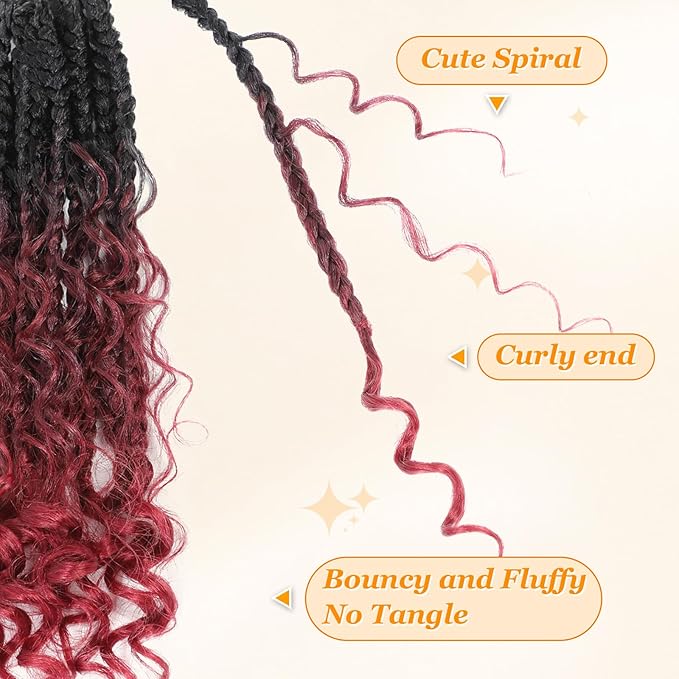 9 Packs Goddess Box Braids Crochet Hair Boho Crochet Box Braids With Curly Ends Crochet Hair For Black Women, 10 Inch Pre Looped Bohemian Crochet Box Braids Hair (10Inch 9 Packs,T99J530#)