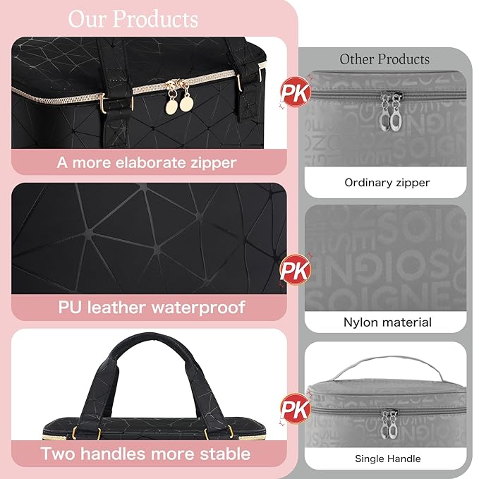 Nail Polish Organizer Case Hold 40+ Bottles (15ml/0.5 fl.oz) and Led Nail Lamp, Nail Supply Organizers and Storage for Nail Tech, Nail Dryer Case Nail Polish Bag Nail Kit Organizer (BLACK)