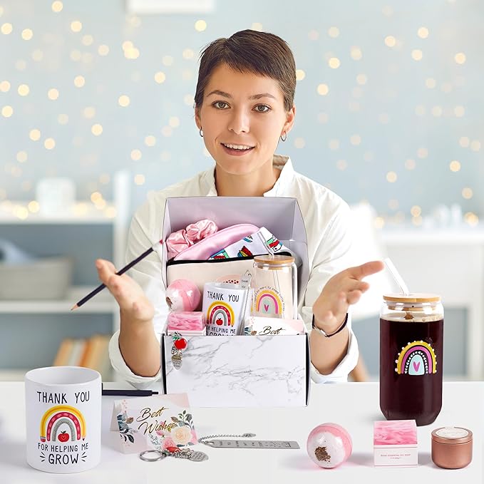 14 pcs Teacher Appreciation Gift Set Christmas Gifts Teacher Gifts Box for Women Best Teacher Gifts for Women Funny Thank You/Retirement/Christmas/Birthday Baskets Gifts for Teachers (Style--2)