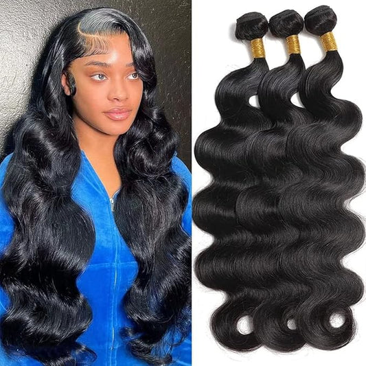12A Human Hair Bundles 20 22 24 Inch Body Wave Bundles Human Hair 100% Unprocessed Brazilian Virgin Hair Body Wave 3 Bundles Deals Human Hair Extensions Quick Weave For Black Women Natural Black