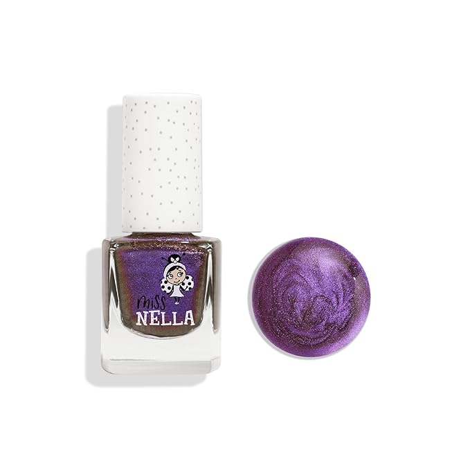 MISS NELLA SPACE COLLECTION Metallic Nail Polish for kids, set of 4 varnishes: silver, bronze, purple & blue, Peel- Off varnish for toddlers