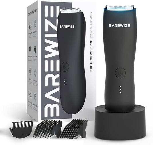 Body Hair & Pubic Hair Trimmer for Men | Waterproof, USB-C Rechargeable, LED Light, Replaceable Ceramic Blade, Electric Ball Shavers, Manscape Kit, Mens Personal Groomer (Raven Black)