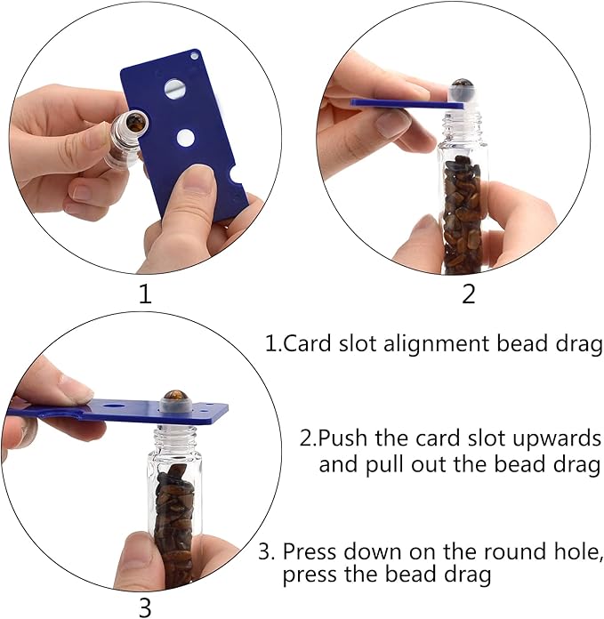 Essential Oil Roller Bottle 10ml w EVA Carrying Travel Case（Clear Glass Bottle with silver Cap、10pack、Gemstone Roller Balls、Healing Crystal Chips Inside、Opener)Gemstone Roller Ball Bottles