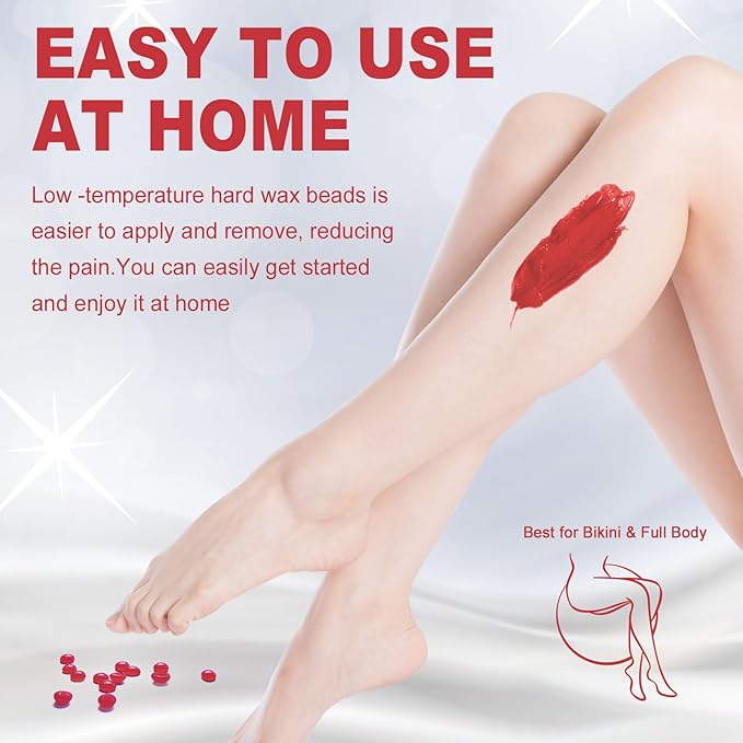 1lb Hard Wax Beads for Sensitive Skin Coarse Hair Removal, No Rosin Wax Beads for Brazilian Waxing, Full Body, Bikini, Underarms, Back, Legs, Face, Back, Unscented Wax Beans for Women Men Home