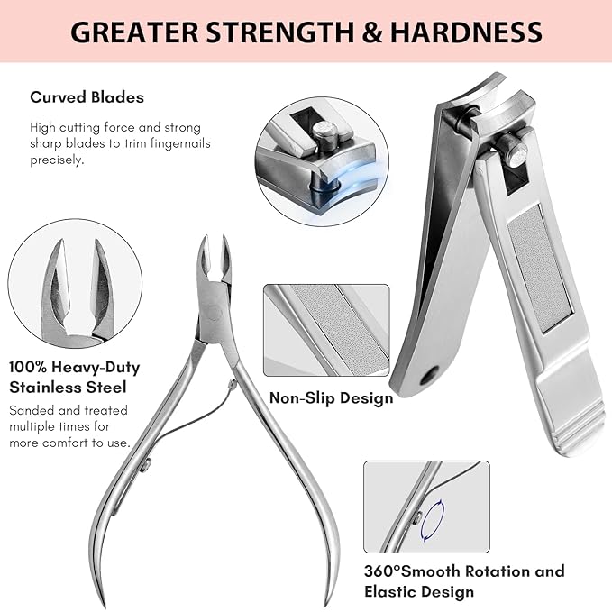 FAMILIFE Manicure Set Professional Manicure Kit Nail Kit - 11PCS Gifts For Her Nail Clippers for Women Stainless Steel Pedicure Sets Pink Leather Case